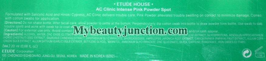 Etude House AC Clinic Intense Pink Powder Spot acne treatment kit review, usage, photos